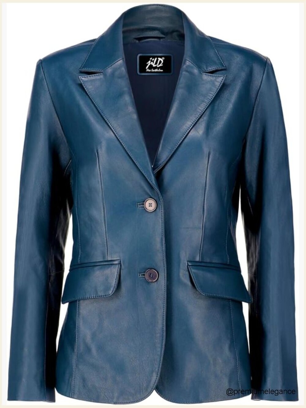 Real Lambskin Leather Blazer Notch Lapel 2-Button Suit Jacket